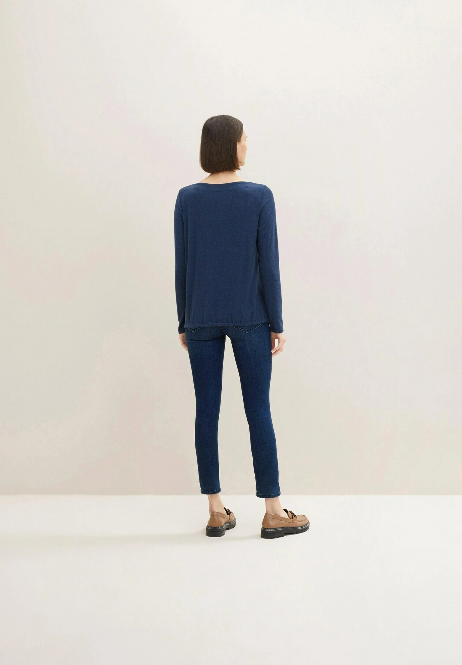 Tom Tailor Gemustertes Mit Schleife - Longsleeve - Dark Denim Blue Melange 3 Tom Tailor Gemustertes Mit Schleife - Longsleeve - Dark Denim Blue Melange - Afbeelding 3