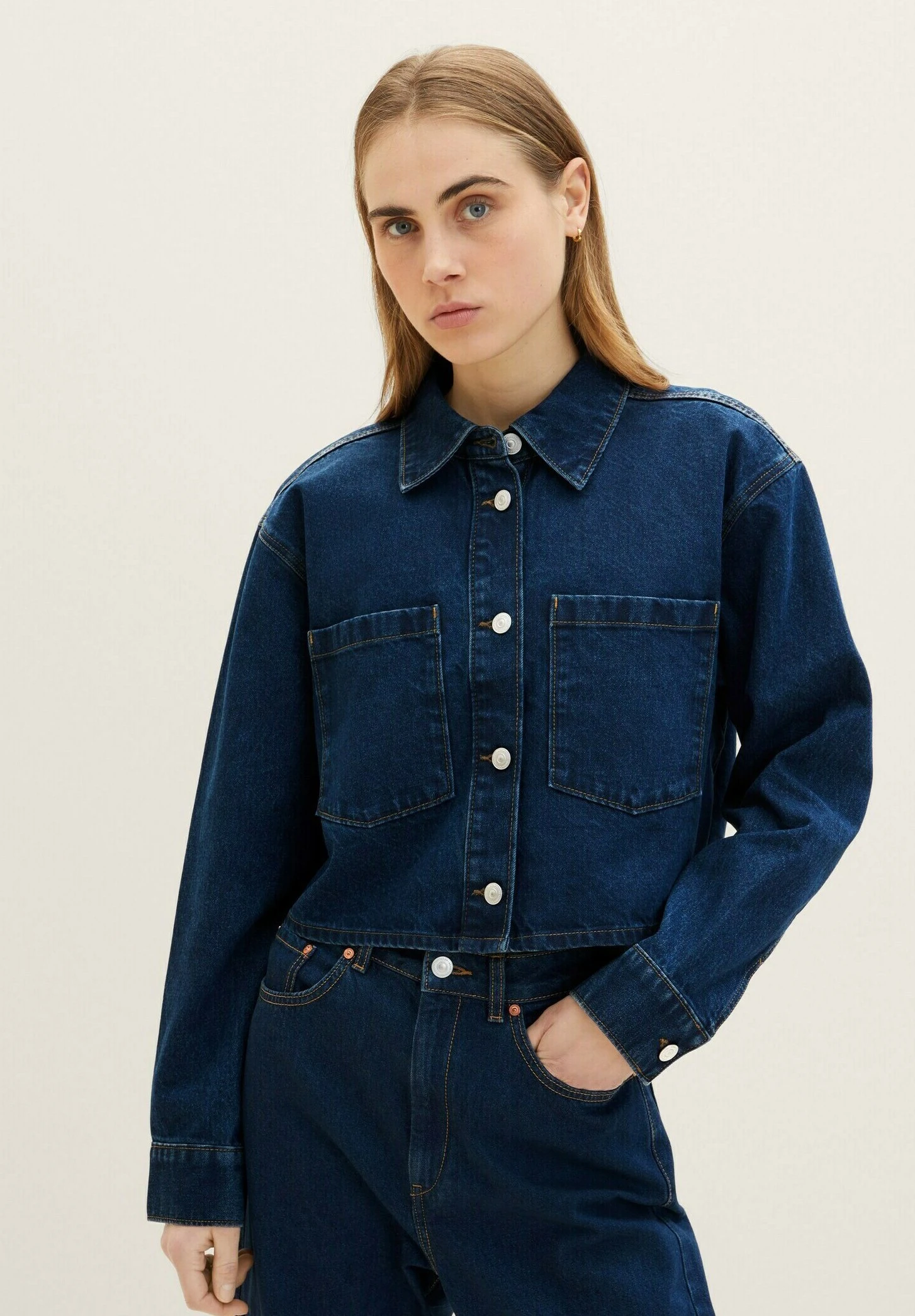 TOM TAILOR Denim Cropped - Spijkerjas - Clean Dark Stone Blue Denim 1 TOM TAILOR Denim Cropped - Spijkerjas - Clean Dark Stone Blue Denim