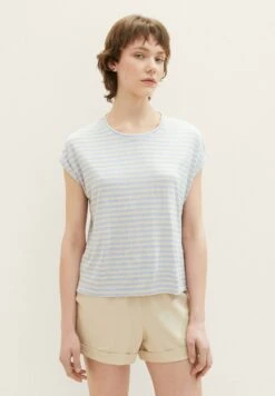 TOM TAILOR Denim T-Shirt Print - Mid Blue Sand Stripe