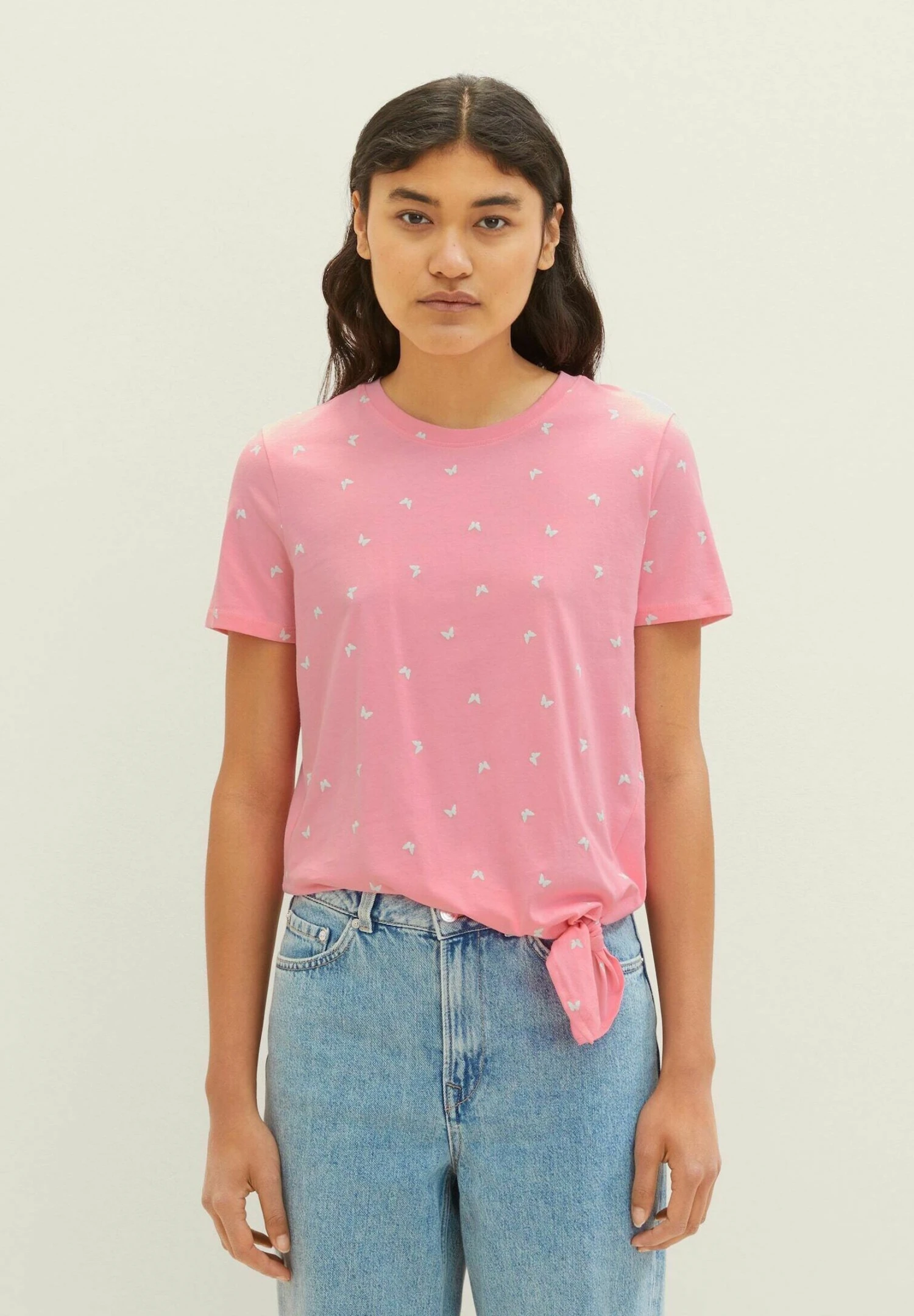 TOM TAILOR Denim Mit Knotendetail - T-Shirt Print - Pink Print 1 TOM TAILOR Denim Mit Knotendetail - T-Shirt Print - Pink Print
