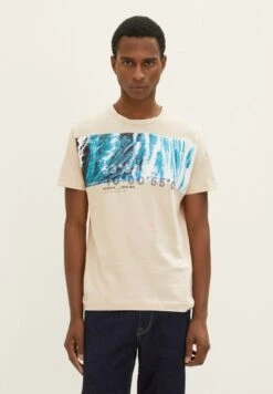 Tom Tailor Mit Print - T-Shirt Print - Caramel Beige Fine Stripe