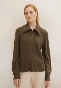 Tom Tailor Mit Troyer Kragen - Trui - Tarmac Khaki Melange