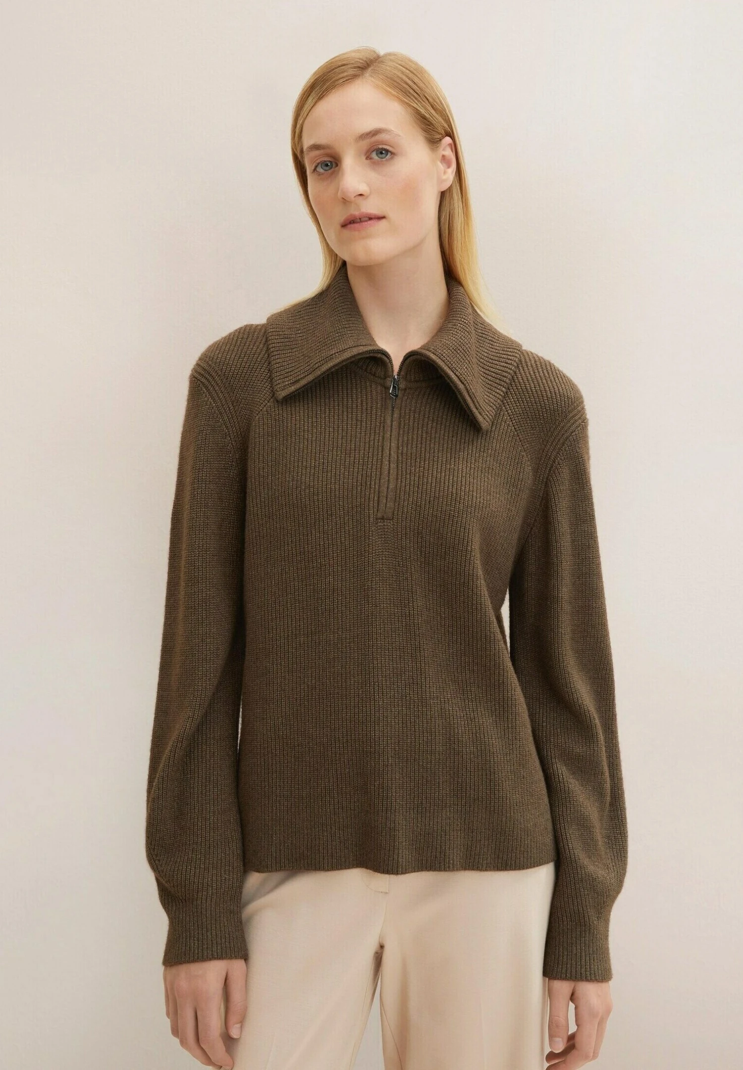 Tom Tailor Mit Troyer Kragen - Trui - Tarmac Khaki Melange 1 Tom Tailor Mit Troyer Kragen - Trui - Tarmac Khaki Melange