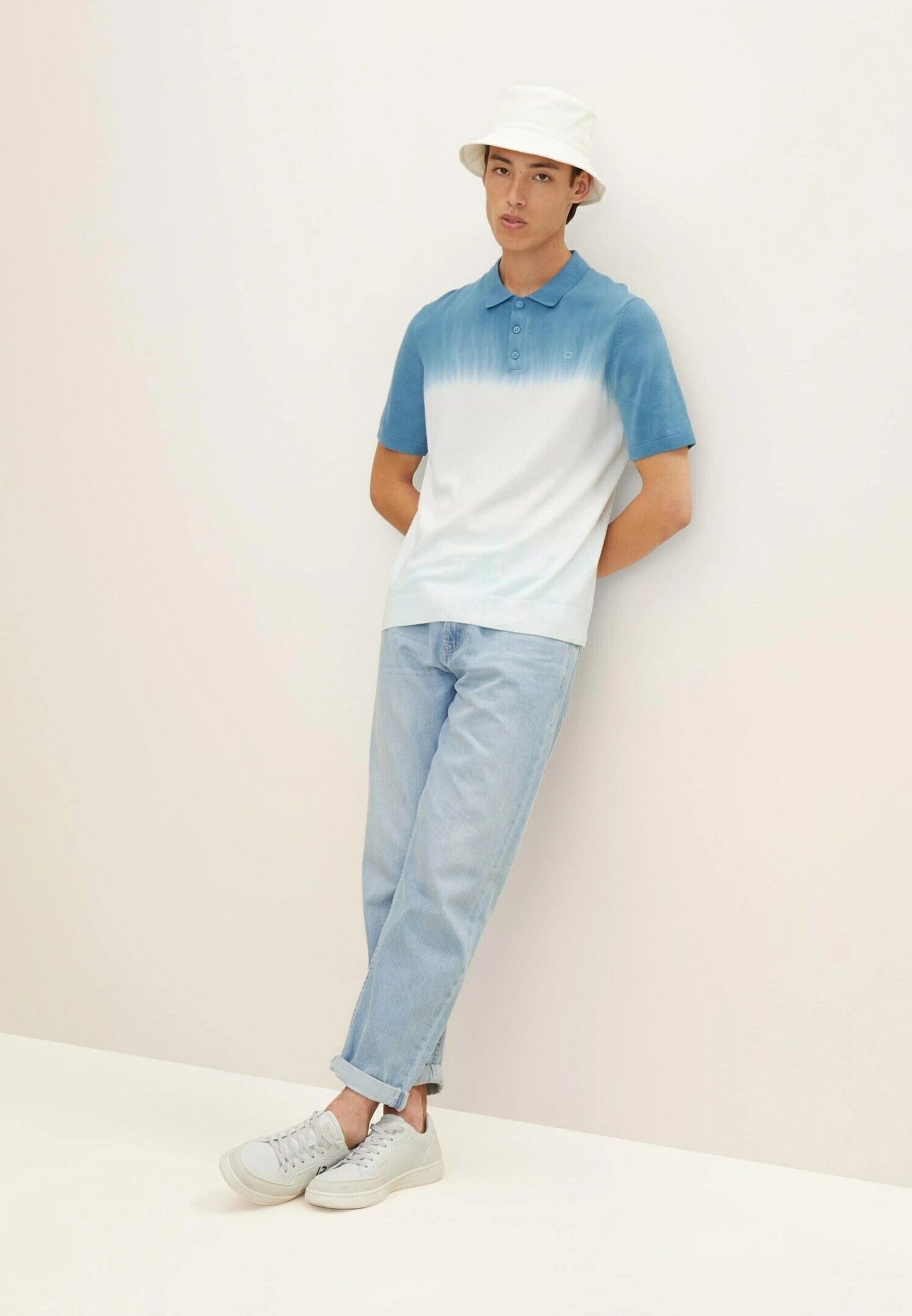 TOM TAILOR Denim Poloshirt - White Aqua Petrol Batik 2 TOM TAILOR Denim Poloshirt - White Aqua Petrol Batik - Afbeelding 2