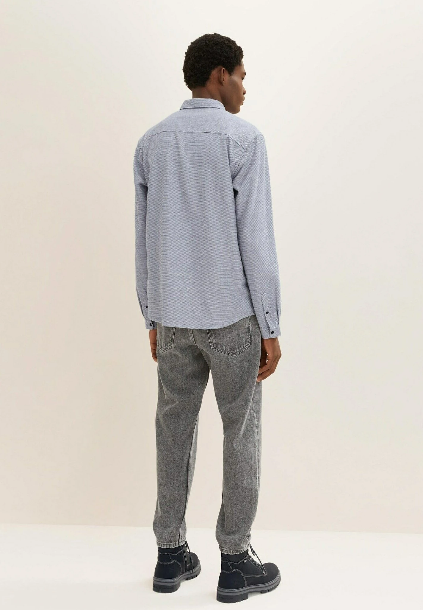 TOM TAILOR Denim Mit Struktur - Overhemd - Light Beige Black Structure 3 TOM TAILOR Denim Mit Struktur - Overhemd - Light Beige Black Structure - Afbeelding 3