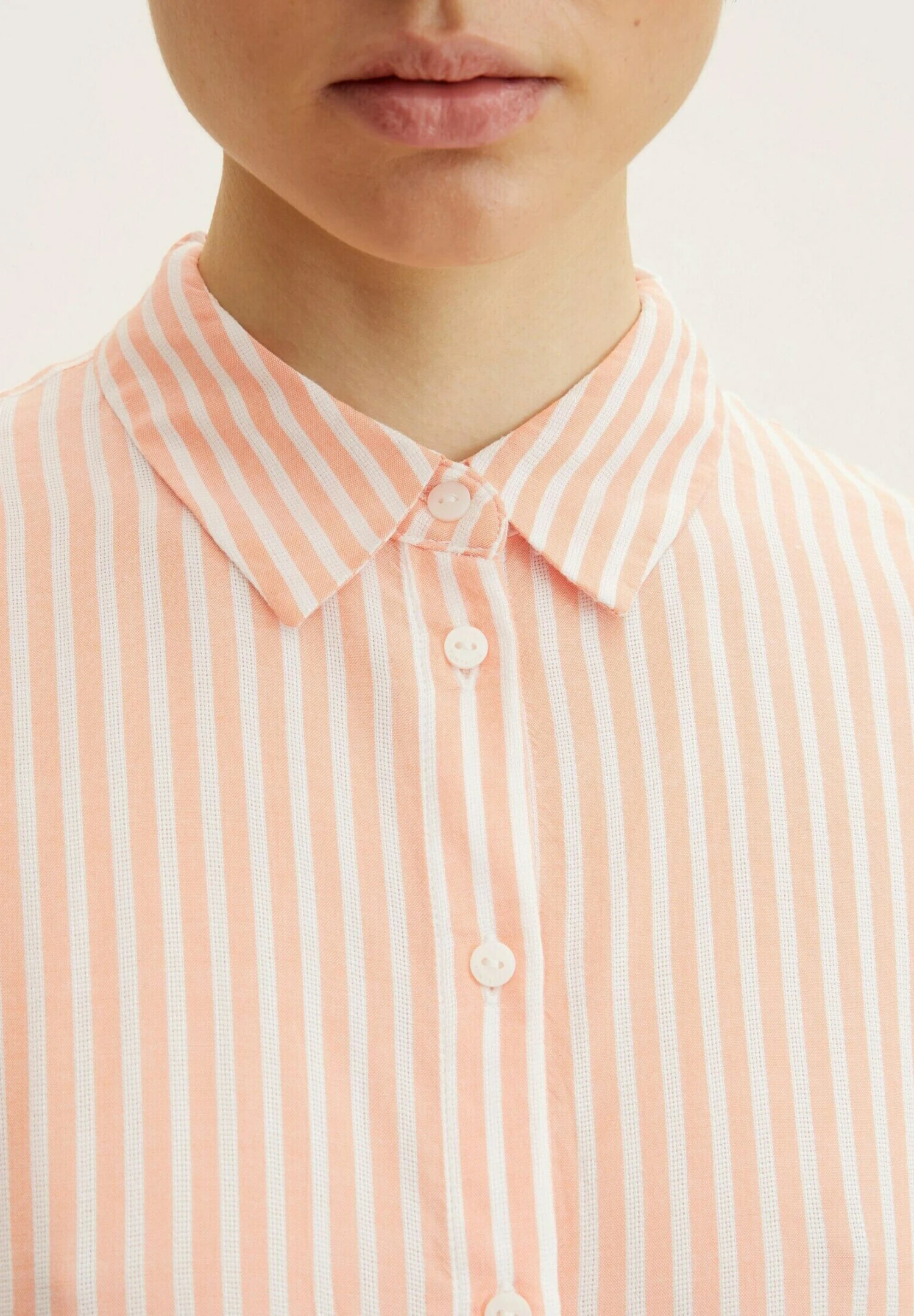 Tom Tailor Overhemdblouse - Orange White Stripe Woven 1 Tom Tailor Overhemdblouse - Orange White Stripe Woven