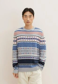 Tom Tailor Jacquard - Trui - Grey Navy Allover Jacquard