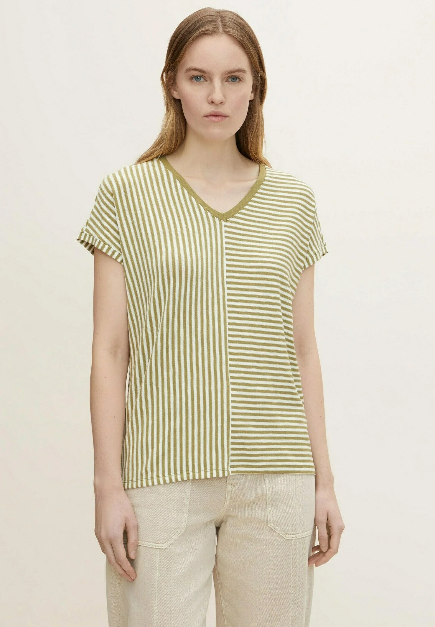 Tom Tailor T-Shirt Print - Olive Horizontal Stripe 1 Tom Tailor T-Shirt Print - Olive Horizontal Stripe