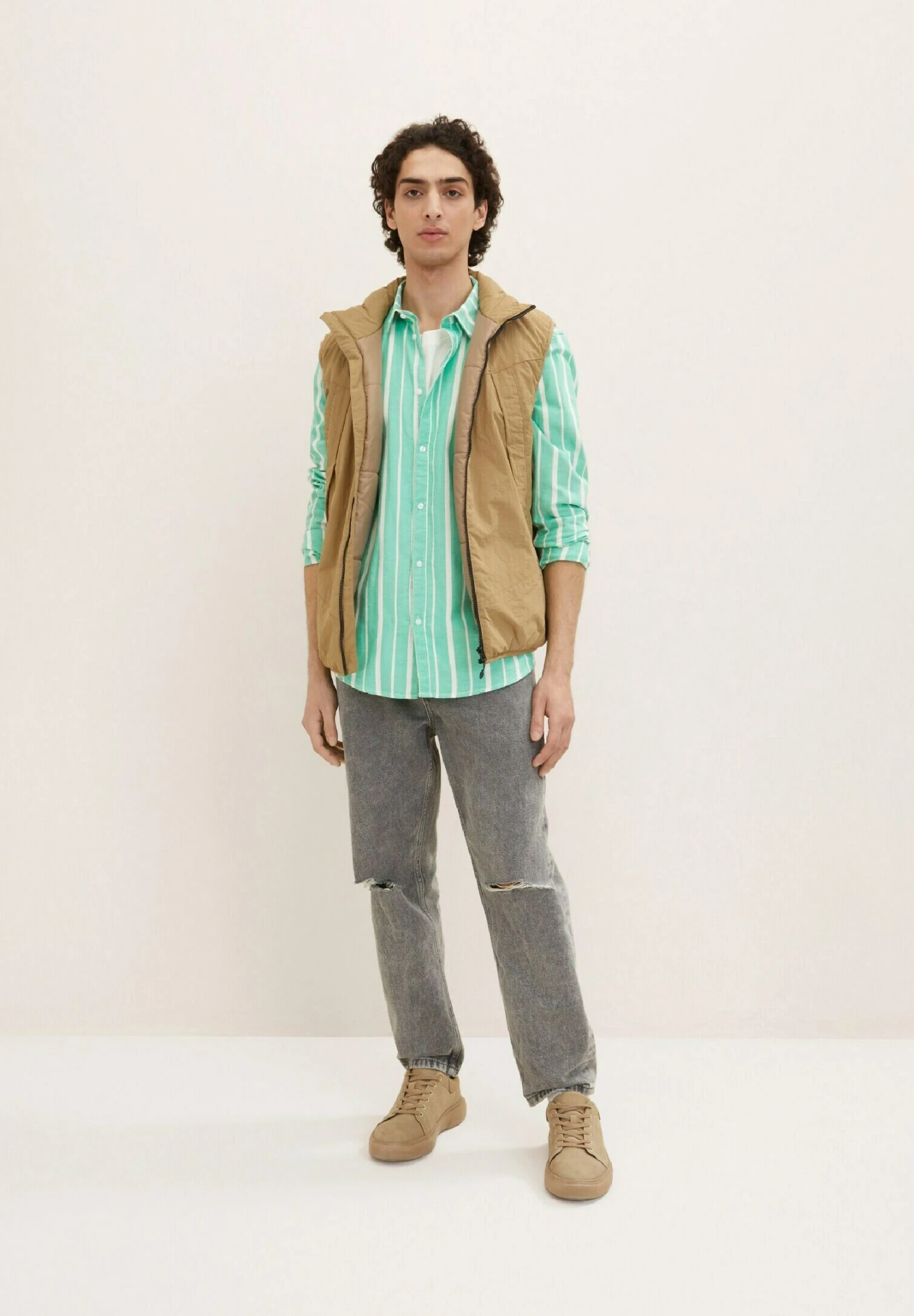 TOM TAILOR Denim Overhemd - Green Off White Big Stripe 2 TOM TAILOR Denim Overhemd - Green Off White Big Stripe - Afbeelding 2