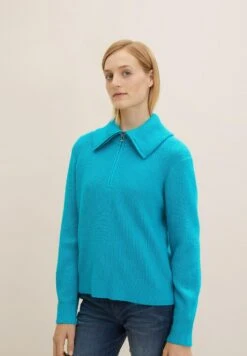 Tom Tailor Mit Troyer Kragen - Trui - Teal Blue Melange