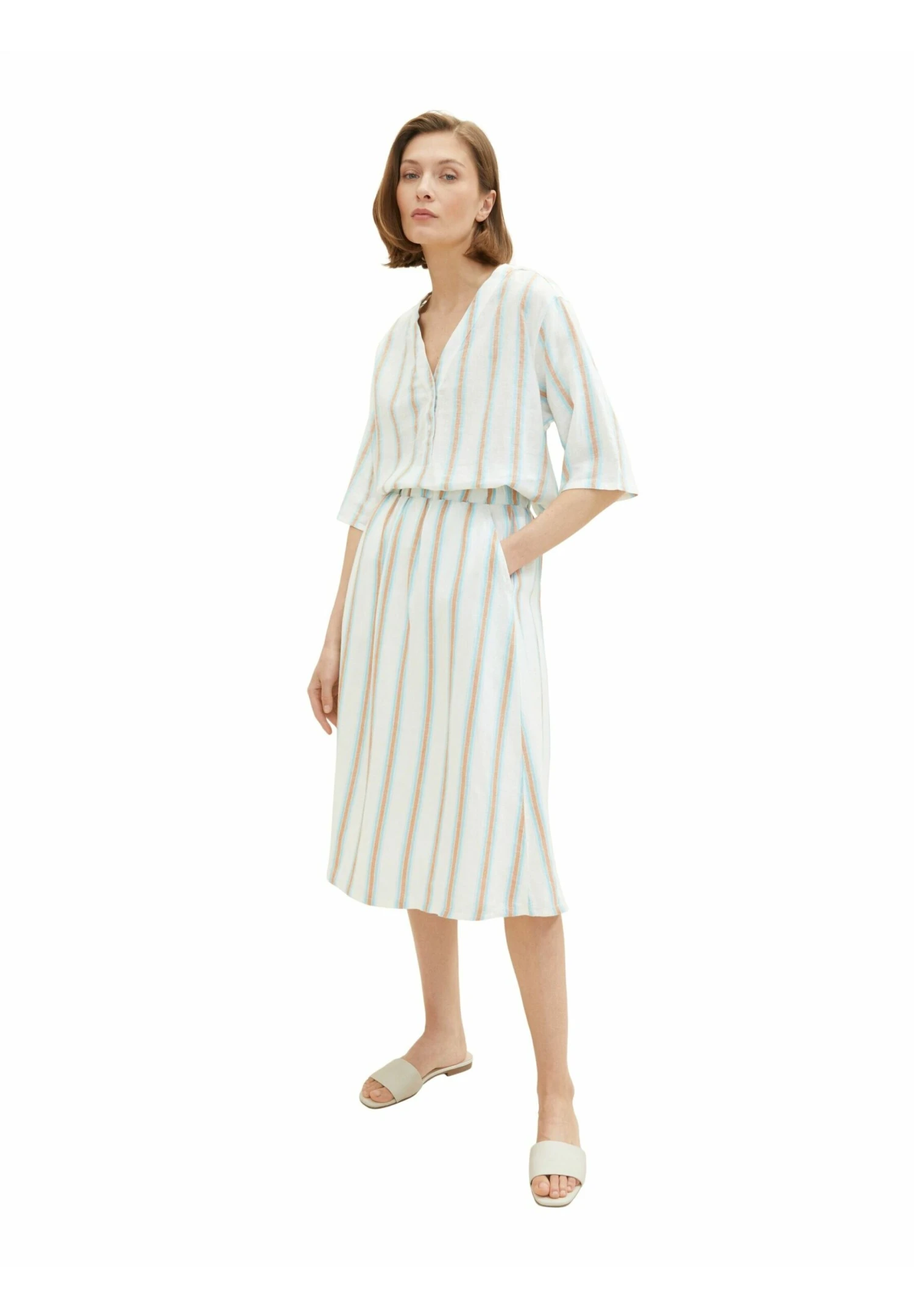 Tom Tailor Midi Mit- A-Lijn Rok - Offwhite/Brown Vertical Stripe 6 Tom Tailor Midi Mit- A-Lijn Rok - Offwhite/Brown Vertical Stripe - Afbeelding 6