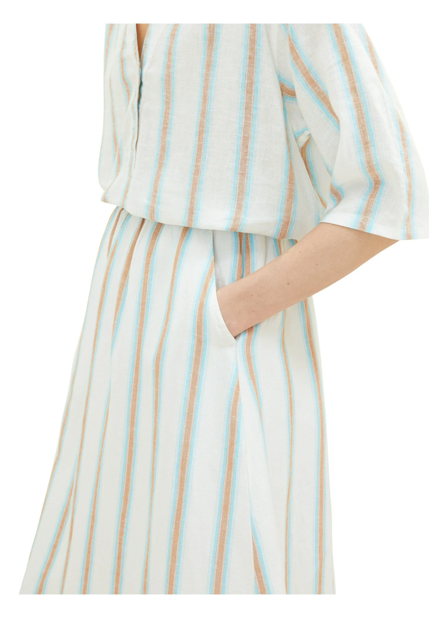 Tom Tailor Midi Mit- A-Lijn Rok - Offwhite/Brown Vertical Stripe 4 Tom Tailor Midi Mit- A-Lijn Rok - Offwhite/Brown Vertical Stripe - Afbeelding 4