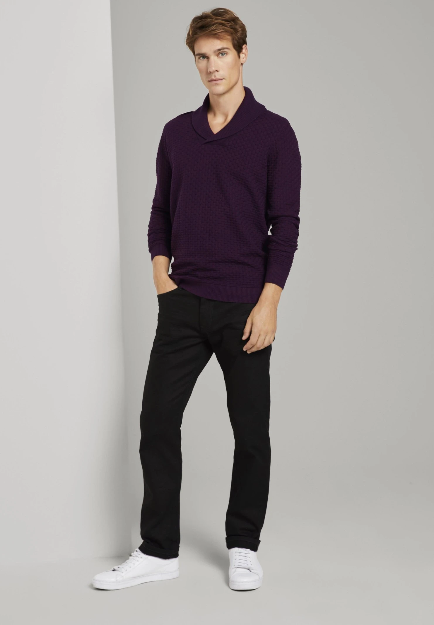 Tom Tailor Trui - Navy Bordeux Knitted Structure 2 Tom Tailor Trui - Navy Bordeux Knitted Structure - Afbeelding 2