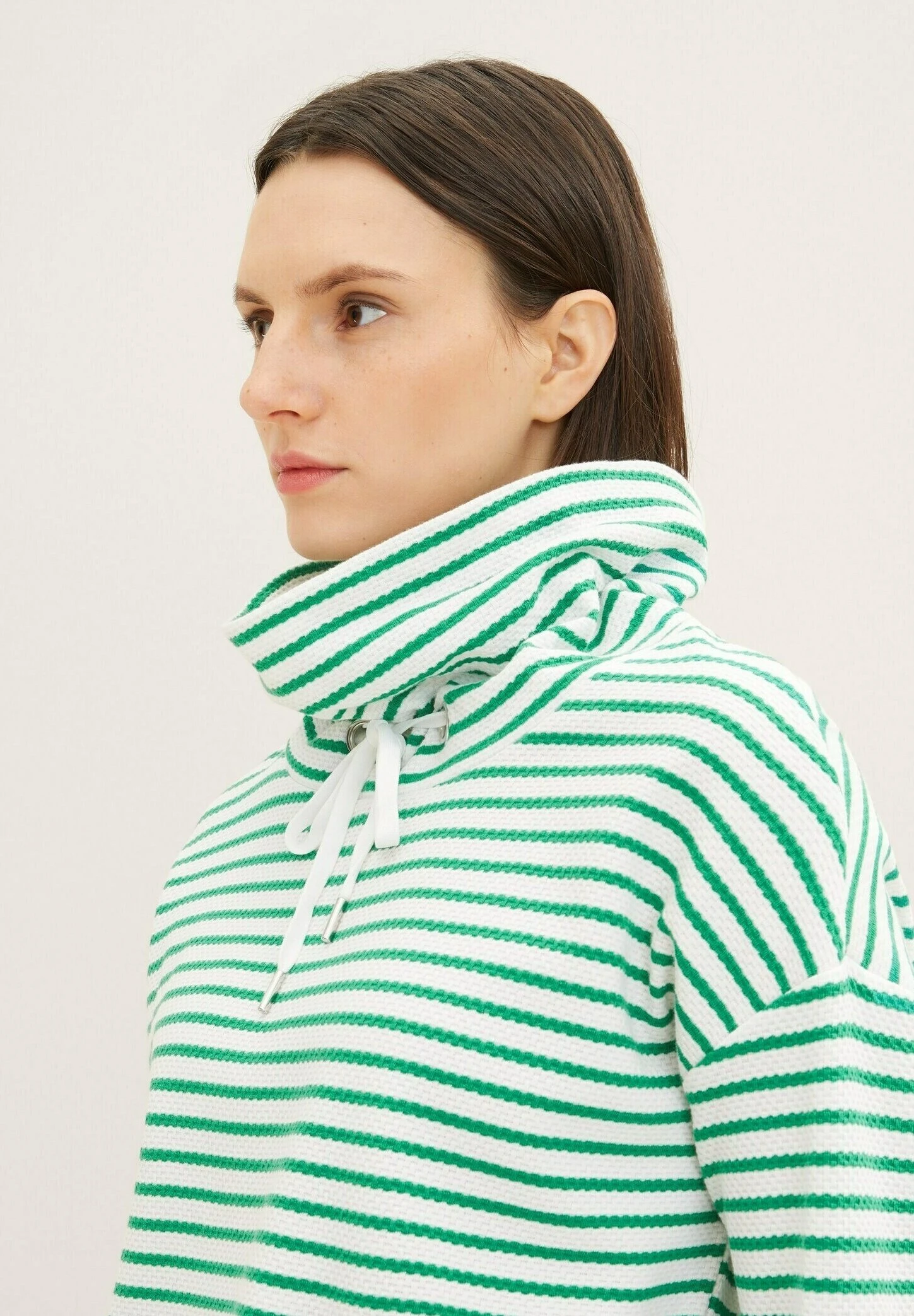 Tom Tailor Structure - Sweater - Off White Green Stripe 4 Tom Tailor Structure - Sweater - Off White Green Stripe - Afbeelding 4