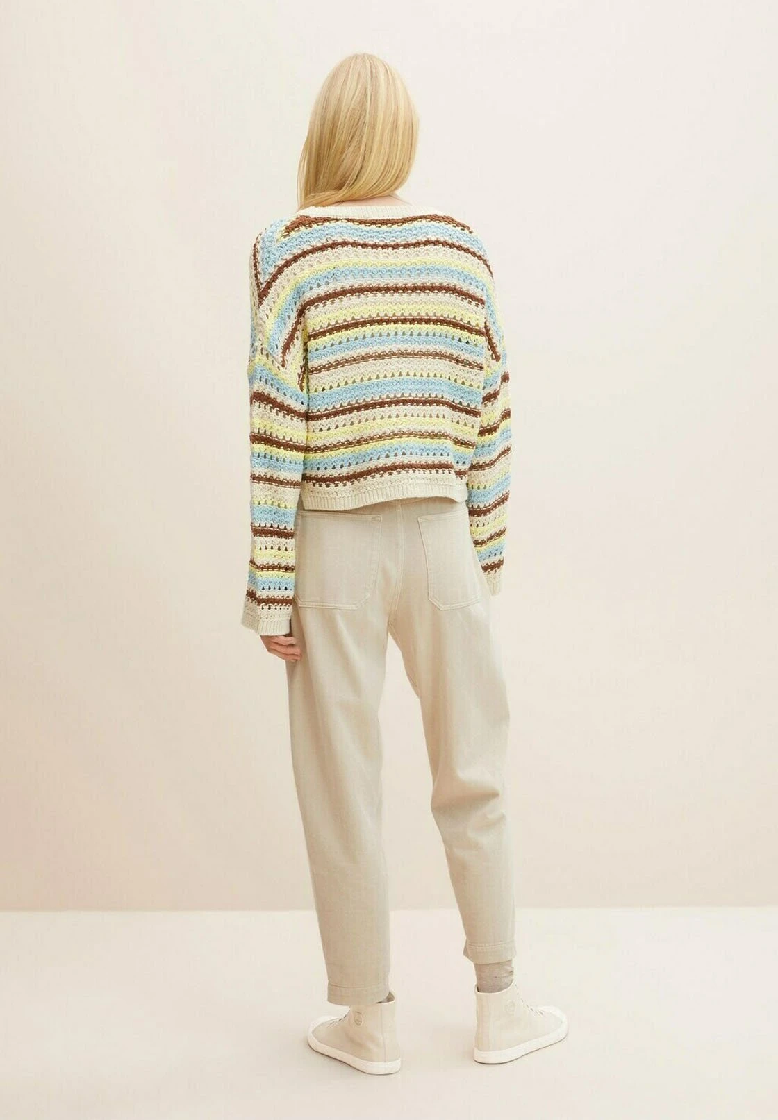 TOM TAILOR Denim Mit Grober Struktur - Vest - Blue Creme Brown Stripe 3 TOM TAILOR Denim Mit Grober Struktur - Vest - Blue Creme Brown Stripe - Afbeelding 3