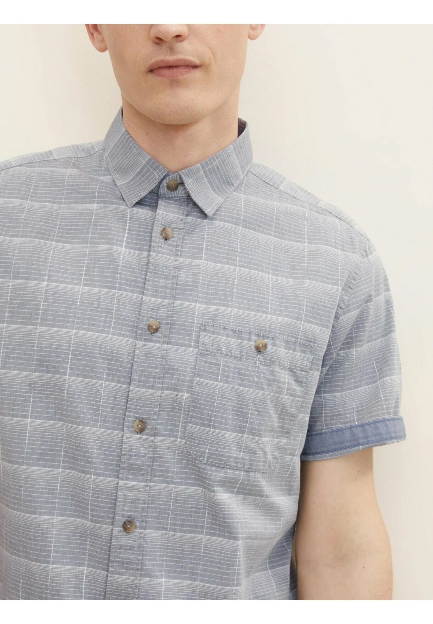 Tom Tailor Overhemd - Navy White Chambray Check 4 Tom Tailor Overhemd - Navy White Chambray Check - Afbeelding 4